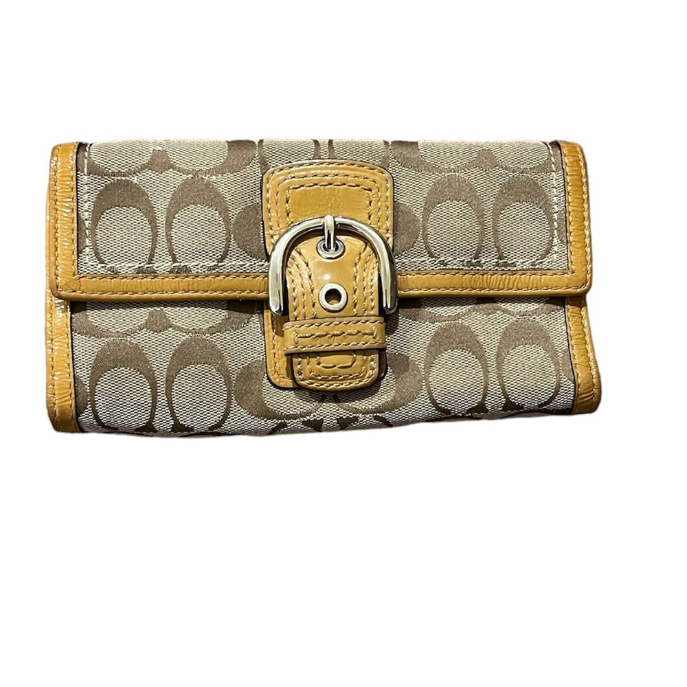 RARE Vintage authentic COACH Signature Wallet Tri Fold Tan / Brown Leather